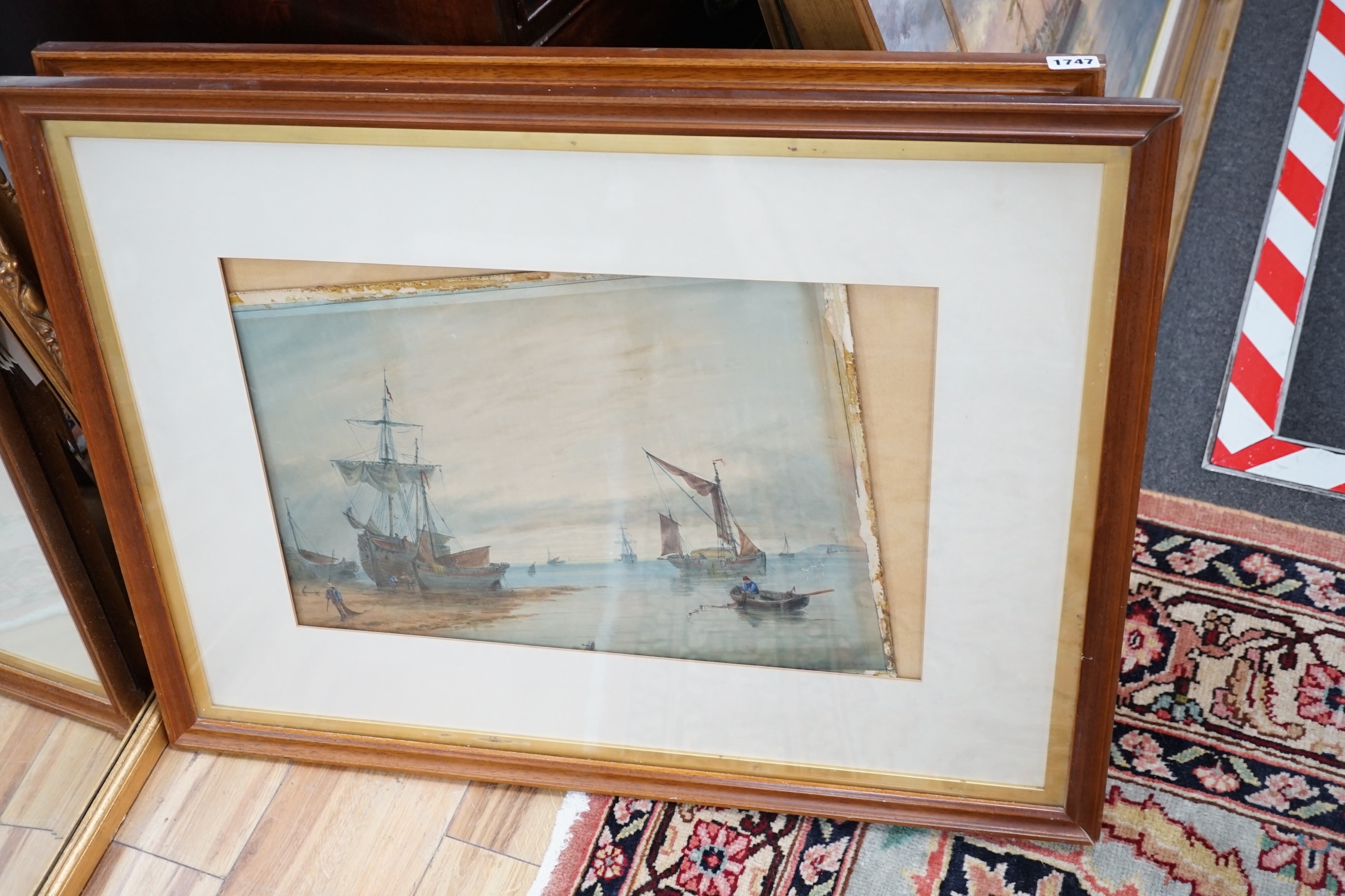 19th century School, pair of watercolours, 'Whitby at low tide', 33 x 47cm. Condition - fair, each loose within the frames